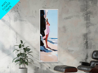 Serene Woman, Beach Reflection, Feminine Art, Framed Canvas Print, Coastal Aesthetic, Boho Minimalist, Bedroom Decor, Neutral Palette