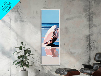 Muschel, Ozean, Strandkunst, Küstenstil, Minimalistisch, Blau, Weiß, Natürliche Dekoration, Modernes Zuhause, Badezimmer, Gerahmter Leinwanddruck