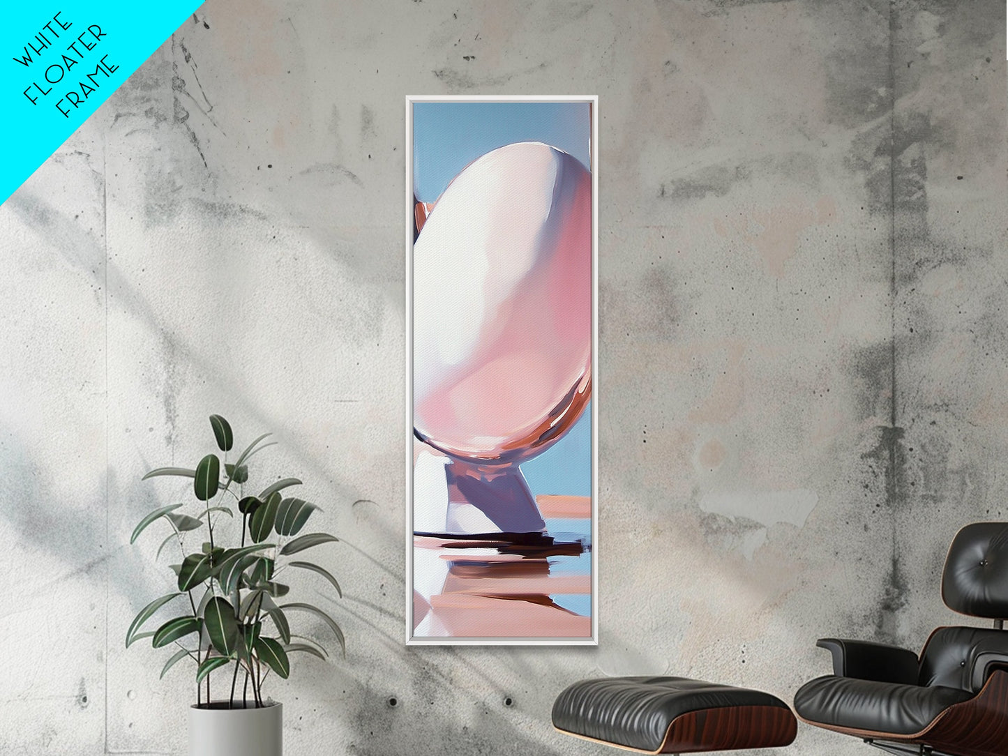 Abstract Reflection, Pink, Blue, Modern Art, Minimalist, Surrealist, Contemporary, Stylish, Bedroom, Framed Canvas Print