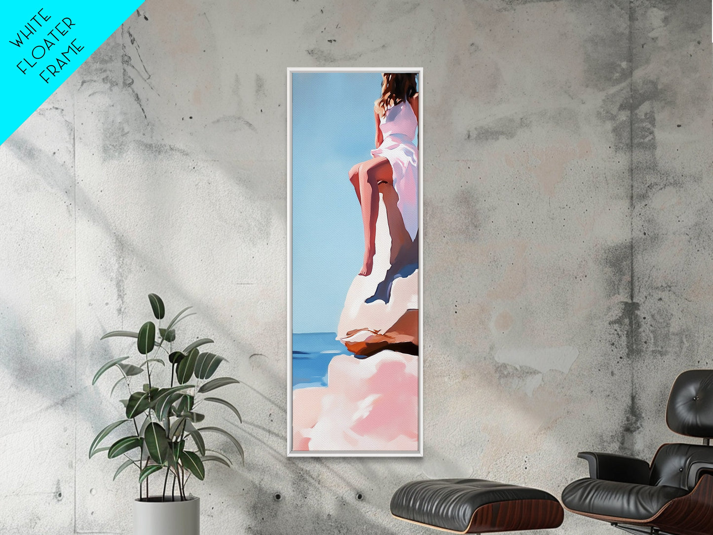 Seaside Muse, Minimalist Beach Art, Boho Coastal Wall Decor, Serene Ocean View, Contemporary Painting, Canvas Print, Bedroom Wall Art