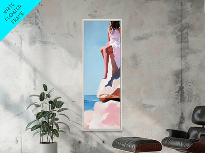 Seaside Muse, Minimalist Beach Art, Boho Coastal Wall Decor, Serene Ocean View, Contemporary Painting, Canvas Print, Bedroom Wall Art