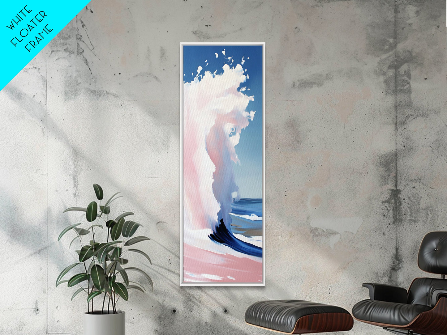 Ocean Wave, Coastal Wall Art, Abstract Seascape Painting, Beach House Decor, Modern Blue and Pink Print, Canvas Print, Living Room Wall Art