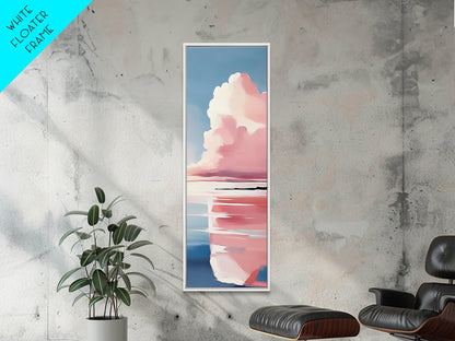 Pink Clouds, Coastal Wall Art, Minimalist Landscape, Modern Seascape, Large Framed Canvas Print, Living Room Art, Soft Pastel Decor