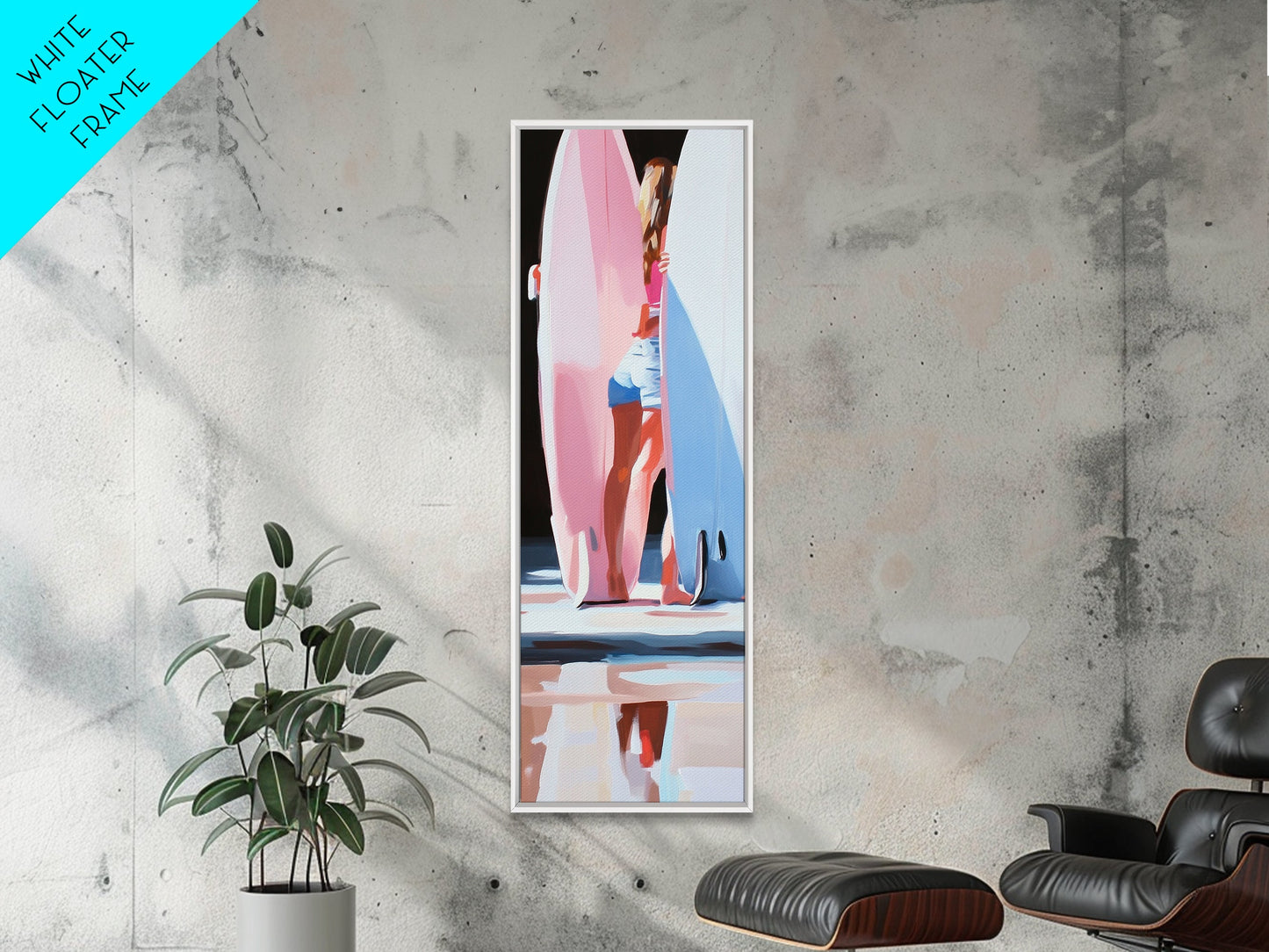 Surf Girl, Beach Aesthetic, Retro Coastal, Sun Kissed Art, Vibrant Summer Decor, Modern Framed Canvas Print, Ocean Lover Gift, Boho Style
