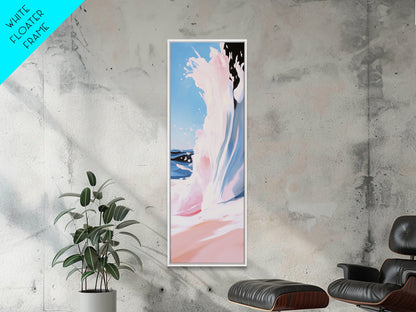 Ocean Wave, Beach Movement, Coastal Energy, Soft Pink Blue Seascape, Surf Lover Art, Modern Framed Canvas Print, Relaxing Wall Decor