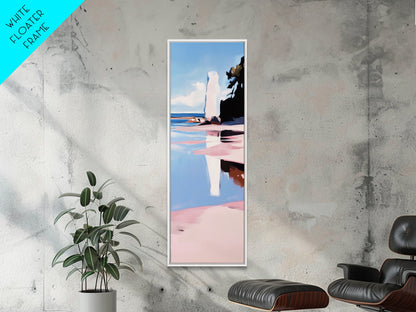 Rock Formation, Coastal Reflection, Ocean Landscape, Soft Pastel Seascape, Modern Boho Art, Nature Inspired Framed Canvas Print, Zen Decor