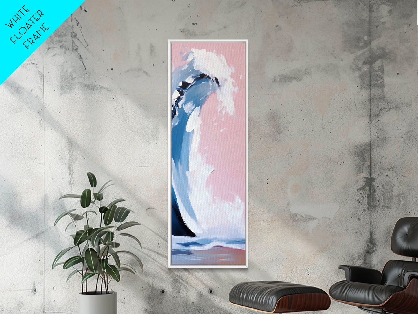Pink Wave, Surfing Wall Art, Coastal Energy, Abstract Seascape, Ocean Motion, Beach Inspired Framed Canvas Print, Minimalist Home Decor
