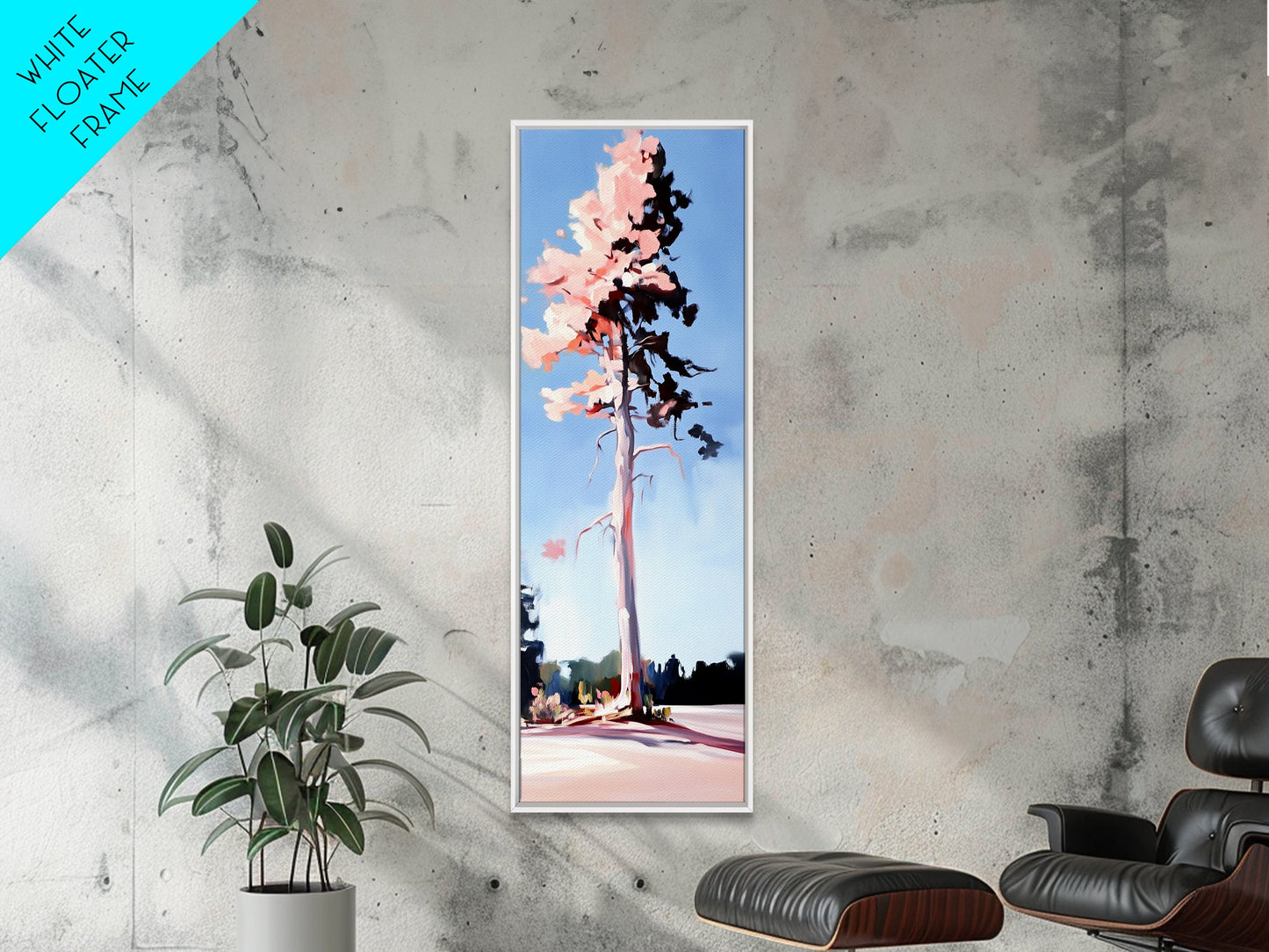 Pink Blossom Tree, Spring Landscape Art, Dreamy Nature Print, Pastel Wall Decor, Romantic Living Room, Framed Canvas Print