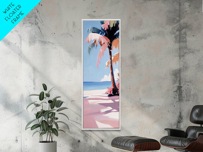 Palm Tree, Coastal Wall Art, Tropical Decor, Canvas Print, Beach House Art, Boho Aesthetic, Island Vibes, Blue and Pink Art, Relaxing Scene