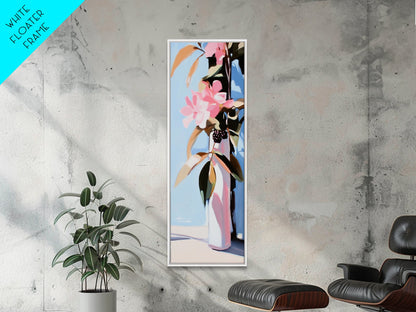 Floral Vase, Pink Flowers, Boho Botanical, Framed Canvas Print, Nature Wall Art, Bedroom Decor, Soft Aesthetic Art, Floral Wall Art