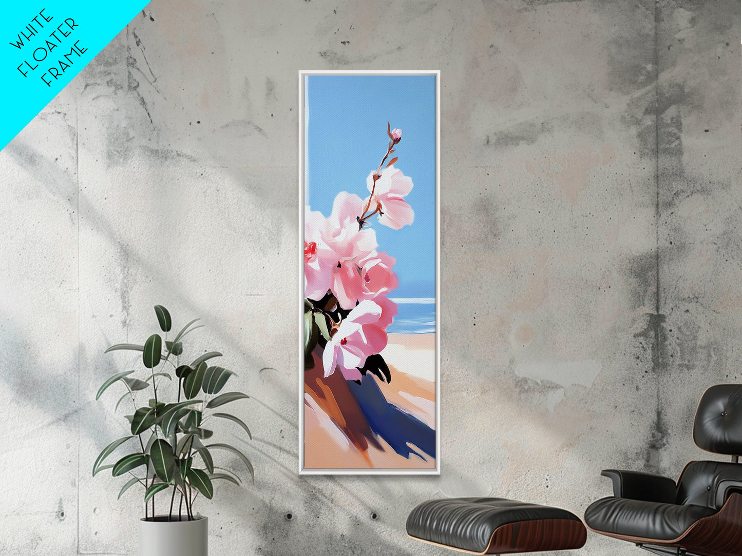Pink Blooms, Floral Wall Art, Coastal Flower Decor, Living Room Print, Nature Art, Modern Botanical, Canvas Print, Minimalist Art