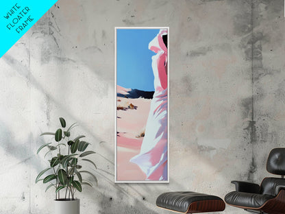 Wüstenspaziergang, Modische Wandkunst, Minimalistischer Figurendruck, Warme Farbtöne, Neutrale Wanddekoration, Moderne Ästhetik, Gerahmter Leinwanddruck