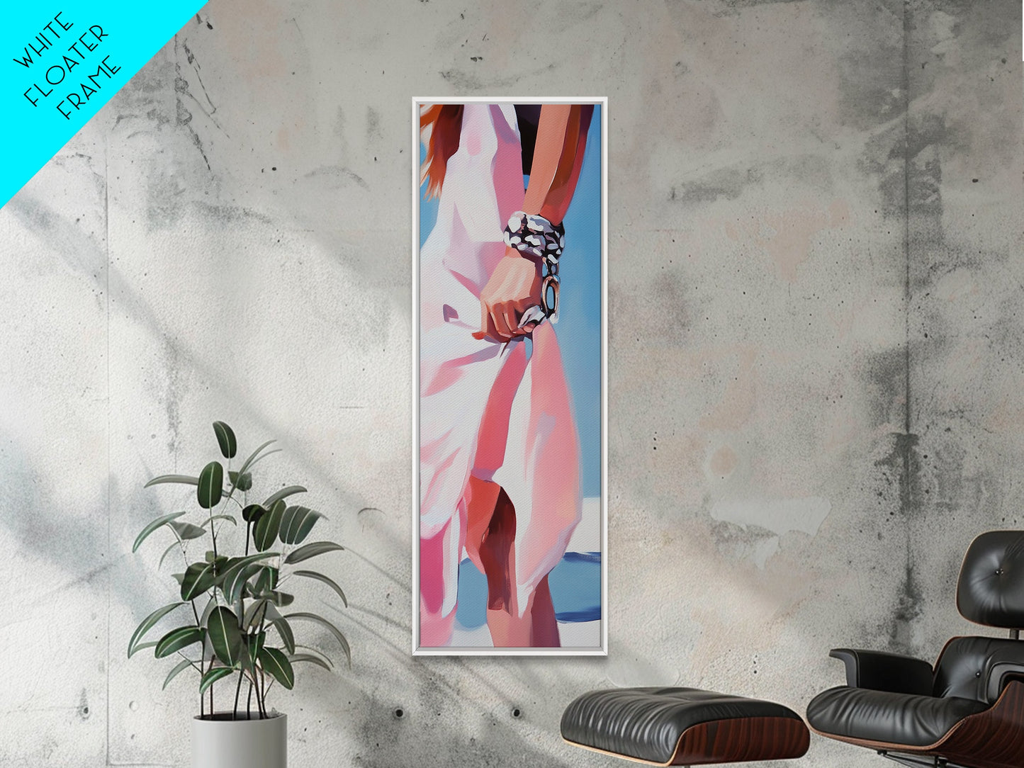 Elegant Woman, Fashion Illustration, Chic Wall Art, Framed Canvas Print, Pink and White, Modern Minimalist, Dressing Room Decor