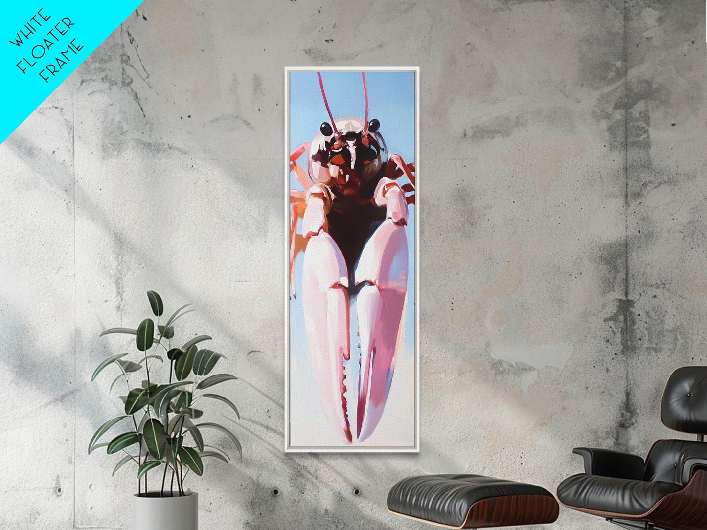 Pink Lobster Art, Coastal Kitchen Decor, Nautical Seafood Print, Framed Canvas Print, Whimsical Ocean Art, Modern Beach House Wall Art