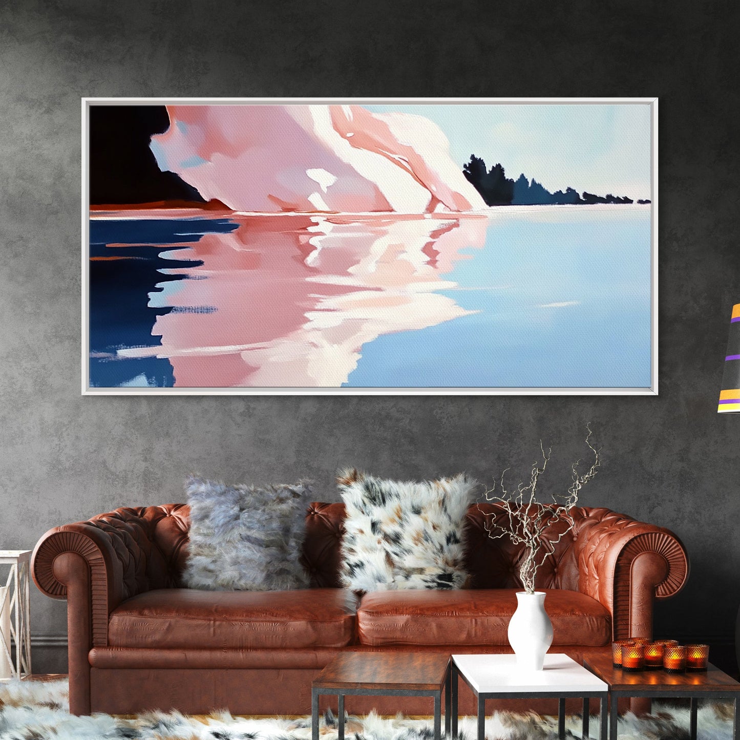 Eisbergspiegelung, Arktische Landschaft, Kühle Farbtöne, Meeresszene, Gerahmter Leinwanddruck, Moderne Wandkunst, Bürodekoration, Küstenmalerei