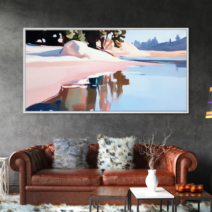 Küstenbaum, Dachüberstand, Leinwanddruck, vom Meer inspirierte Dekoration, moderne Strandwandkunst, pastellfarbene Meereslandschaft, ruhige Szenerie, tropisches Flair