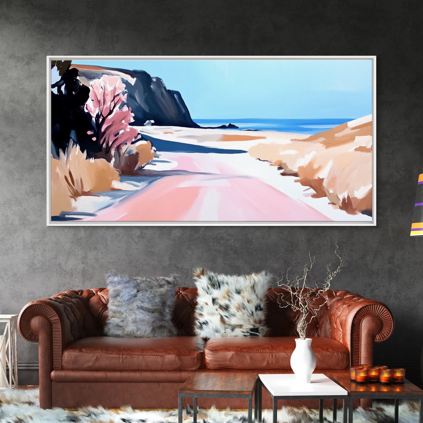 Ocean Road, Coastal Drive, Scenic Beach Art, Framed Canvas Print, Nautical Decor, Minimalist Landscape, Calm Vibes, Living Room Wall Art