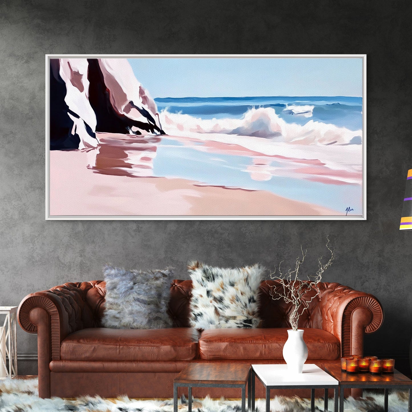 Ocean Waves, Seascape Painting, Beach Aesthetic, Coastal Home Art, Relaxing Seashore, Minimalist Art, Canvas Print, Bathroom Decor