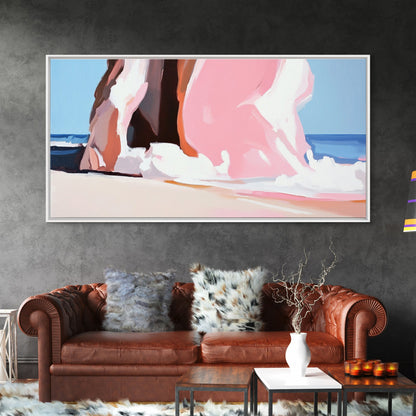 Beach Cliffside, Ocean Waves Art, Coastal Home Decor, Beach Vacation Aesthetic, Minimalist Seascape, Canvas Print, Bedroom Wall Art