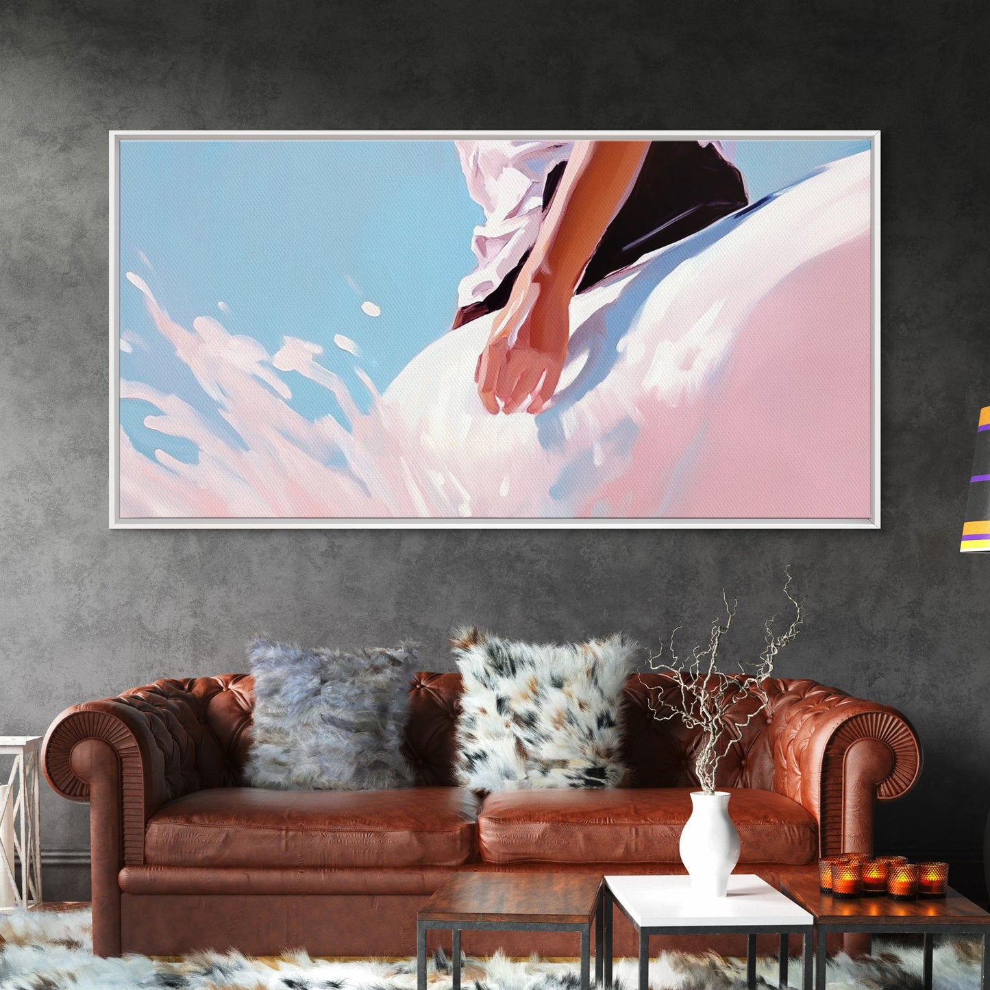 Meeresbrise, surrealer Farbtupfer, Küstenästhetik, moderne Strandkunst, nautische Dekoration, Wandkunst fürs Schlafzimmer, verträumte Pastellkunst, Leinwanddruck