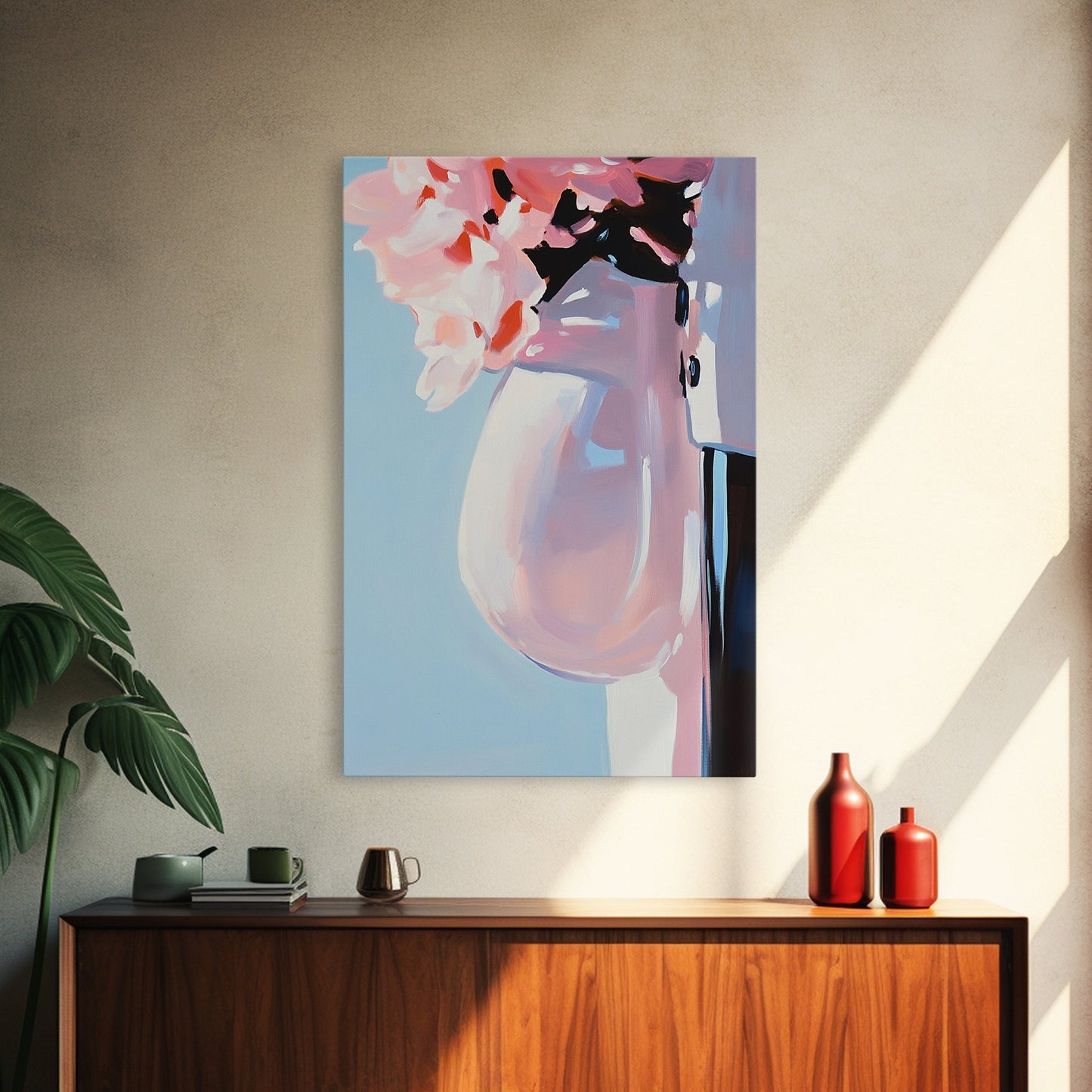 Floral Vase, Soft Pastel Art, Romantic Aesthetic, Elegant Still Life, Framed Canvas Print, Bedroom Wall Art, Feminine Home Decor