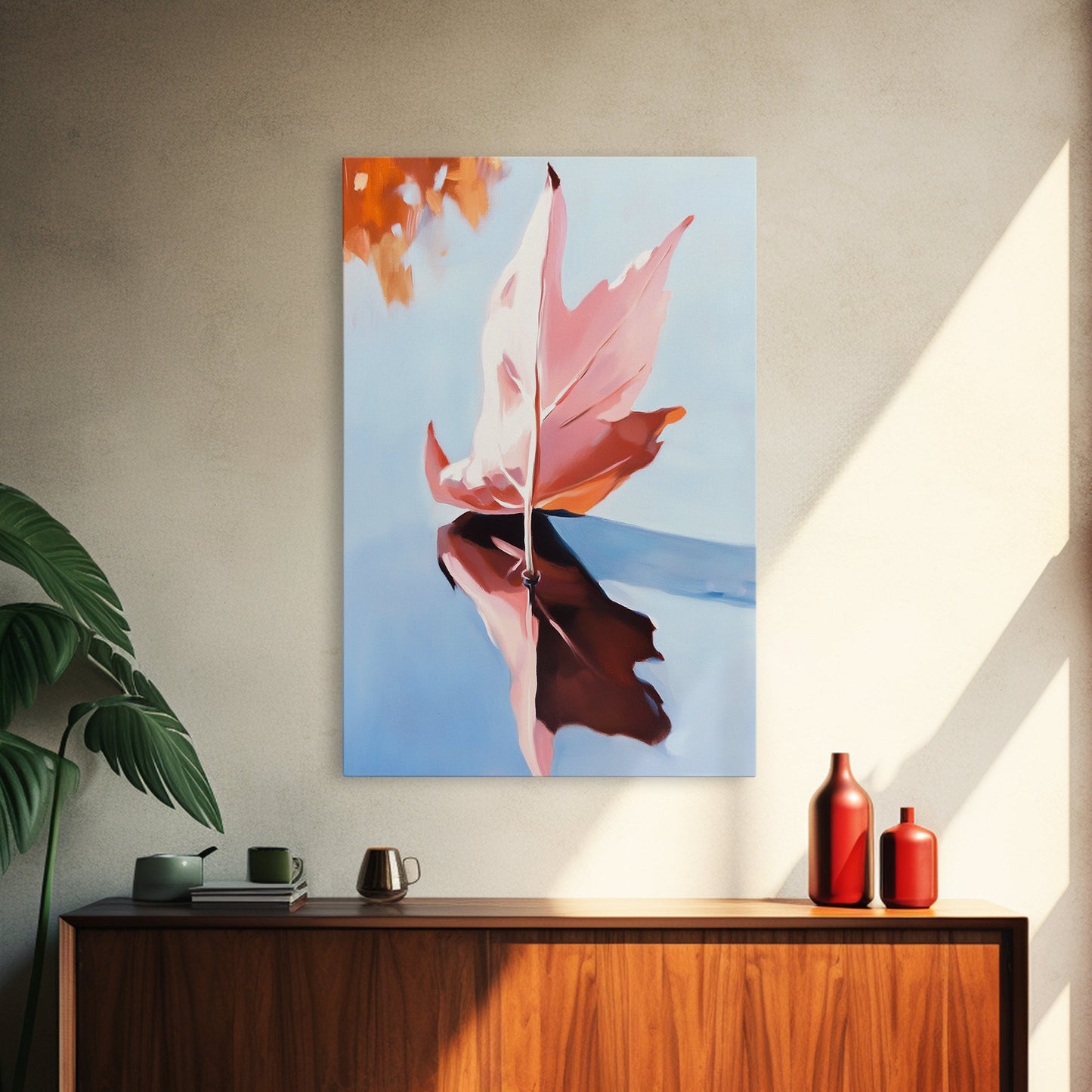 Autumn Leaf, Fall Reflection, Nature Art, Seasonal Wall Decor, Framed Canvas Print, Fall Art, Living Room Print, Cozy Wall Art