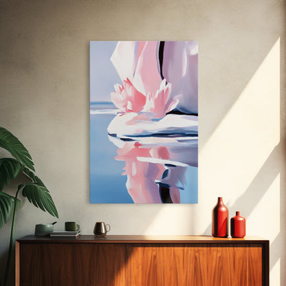 Lotus Reflection, Water Lily, Framed Canvas Print, Zen Wall Art, Serene Nature Painting, Spa Room Decor, Tranquil Aesthetic, Relaxation Gift