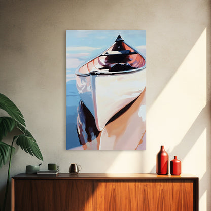 Wooden Boat, Reflection, Nautical Wall Art, Lake House Decor, Modern Impressionism, Blue and White Art, Rustic Style, Framed Canvas Print