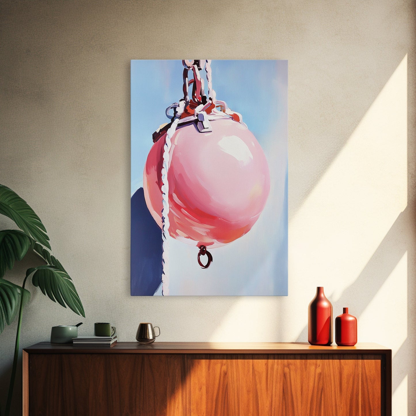 Coastal Buoy, Nautical Wall Art, Beach House Decor, Minimalist Art, Pastel Aesthetic, Ocean Theme, Framed Canvas Print, Modern Art