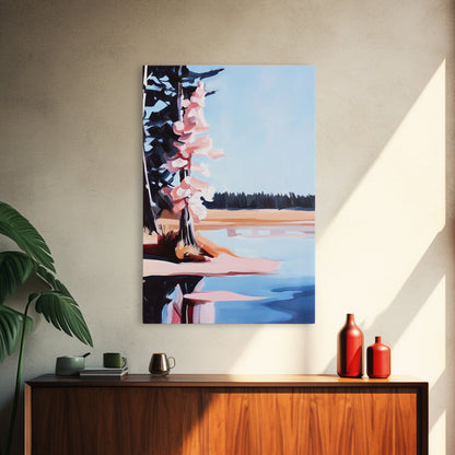 Autumn Lake, Reflection Art, Nature Print, Landscape Wall Art, Framed Canvas Print, Minimalist Decor, Forest Scene, Cabin Aesthetic