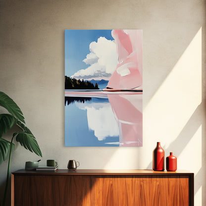 Pink Rock Reflection, Abstract Landscape, Serene Water Art, Framed Canvas Print, Modern Wall Decor, Minimalist Nature, Living Room Art