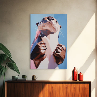 Otter Portrait, Animal Lover Gift, Cute Wildlife Art, Whimsical Decor, Framed Canvas Print, Playful Wall Art, Bedroom Artwork