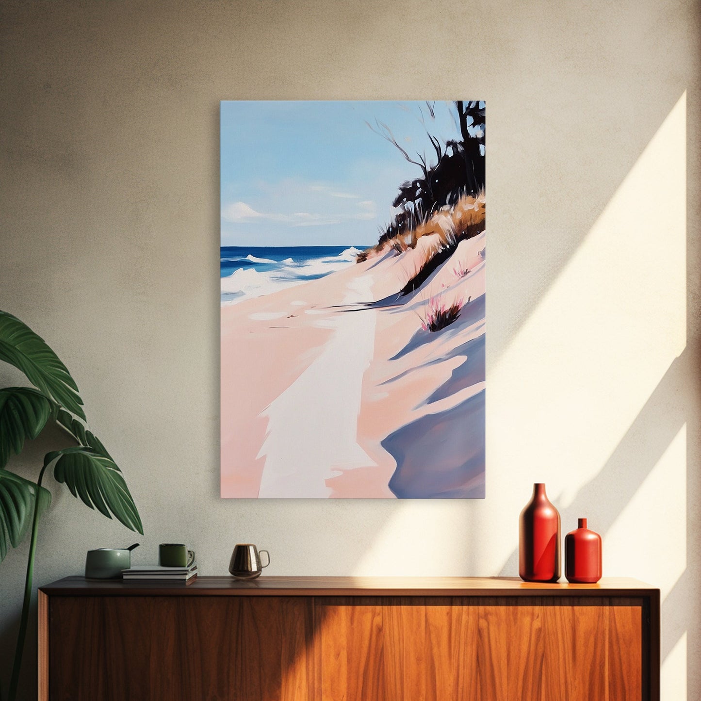 Beach Path, Coastal Art, Modern Seascape, Framed Canvas Print, Ocean Wall Art, Minimalist Beach Painting, Bedroom Wall Decor