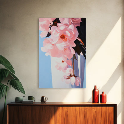 Pink Florals, Botanical Wall Art, Modern Floral Painting, Framed Canvas Print, Boho Decor, Bedroom Wall Art, Pastel Flower Artwork