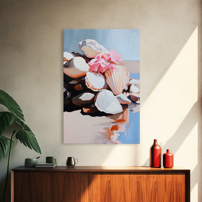 Seashell Collection, Beach Treasures, Coastal Aesthetic, Nautical Wall Art, Framed Canvas Print, Ocean Decor, Living Room Artwork