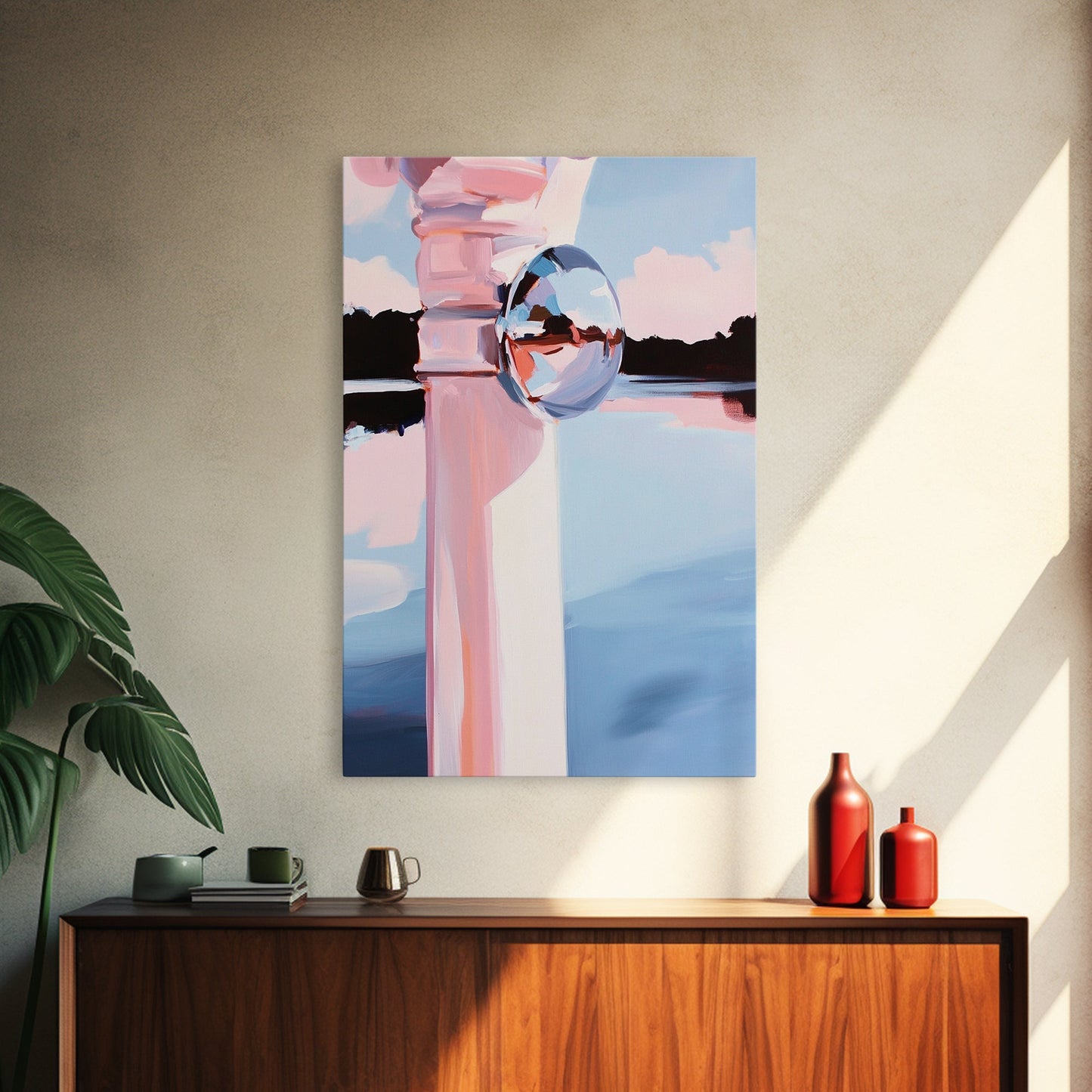 Reflective Sphere, Abstract Art, Minimalist Decor, Modern Aesthetic, Pastel Painting, Contemporary Wall Art, Canvas Print, Office Decor