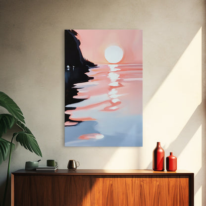 Pastel Sunrise, Abstract Landscape Art, Framed Canvas Print, Beach Wall Decor, Contemporary Coastal Artwork, Relaxing Home Aesthetic