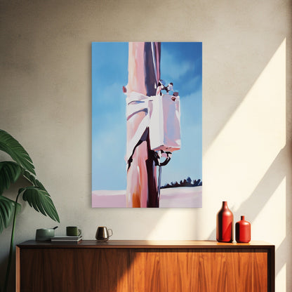 Rustic Pole, Coastal Minimalist Art, Framed Canvas Print, Boho Beach Decor, Nautical Painting, Seaside Home Aesthetic, Pastel Artwork