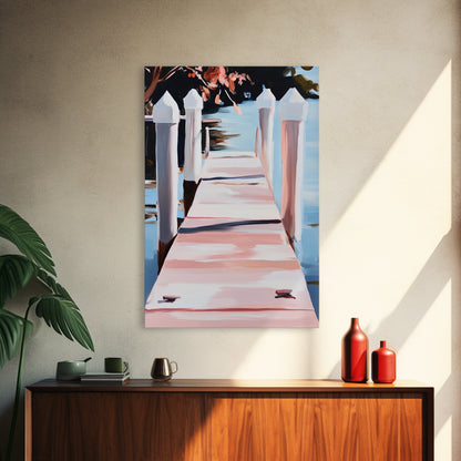 Serene Dock, Waterside Retreat, Nautical Art, Coastal Living, Summer Wall Decor, Bedroom or Office Art, Framed Canvas Print