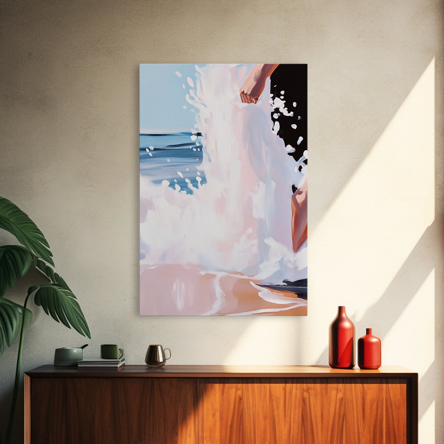 Wave Splash, Beach House Art, Ocean Print, Coastal Water Painting, Summer Vibes, Framed Canvas Print, Living Room Decor, Gift