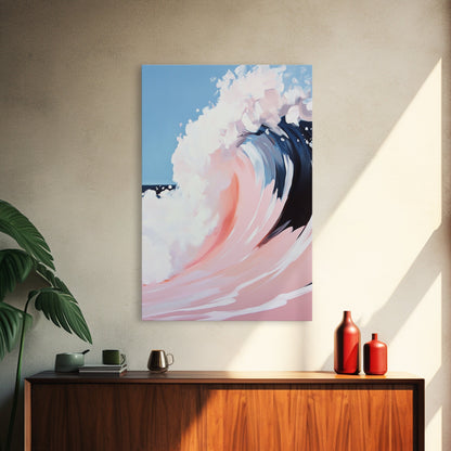 Ocean Wave Painting, Abstract Seascape Art, Modern Coastal Print, Pastel Watercolor Style, Framed Canvas Print, Beach House Wall Art