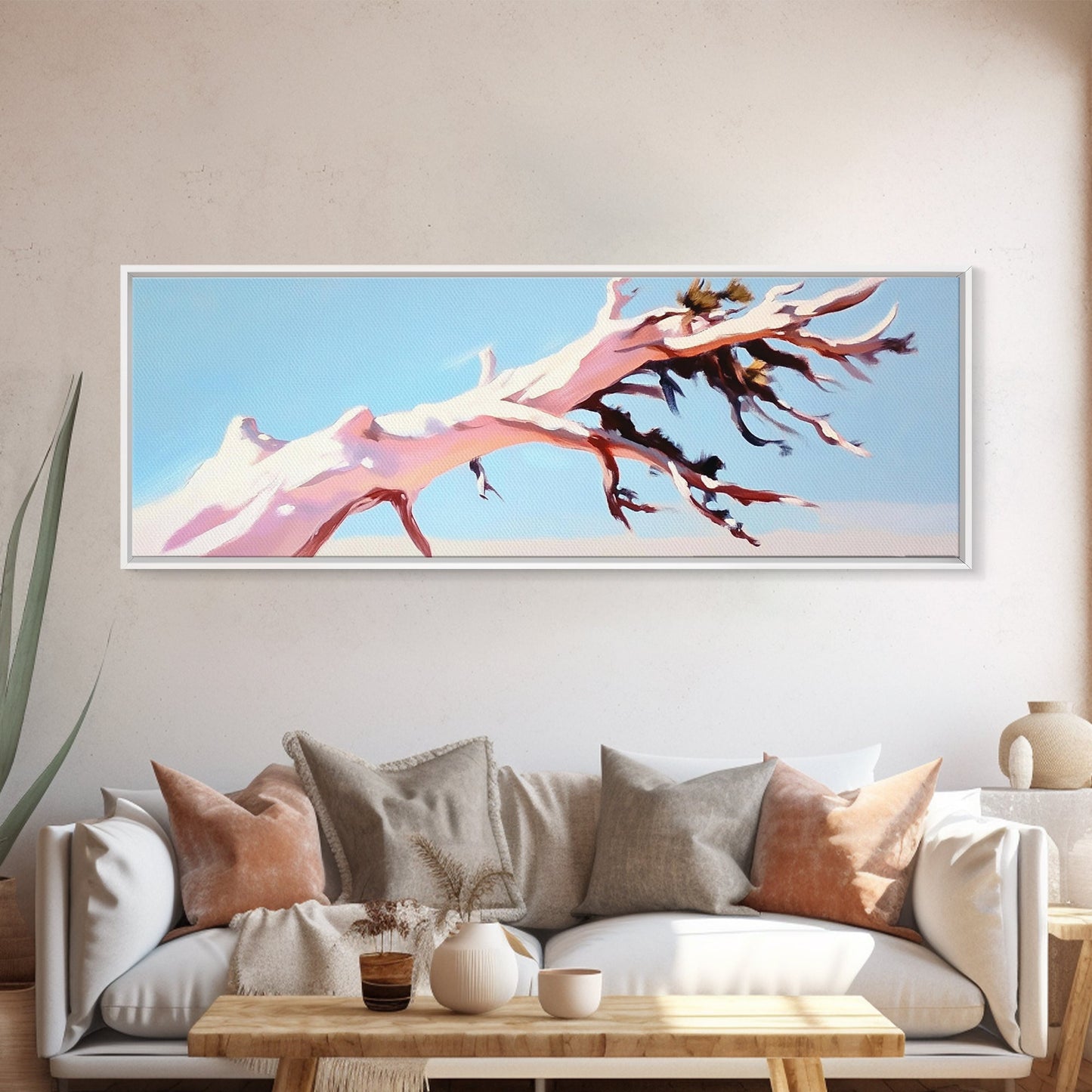 Wüstenbaum, abstrakte Landschaft, Erdtöne, Leinwanddruck, minimalistische Naturkunst, Wanddekoration fürs Wohnzimmer, modernes Boho-Gemälde