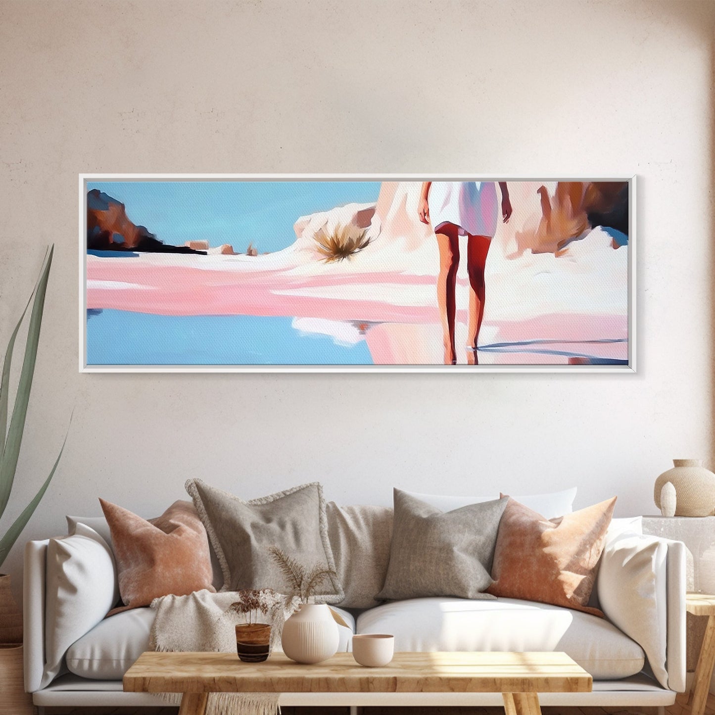 Desert Mirage, Ethereal Landscape, Sunlit Horizon, Framed Canvas Print, Pastel Canyon Scene, Boho Wall Decor, Minimalist Western Art