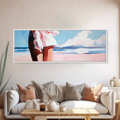 Ocean Breeze, White Dress, Canvas Print, Beach Wall Art, Minimalist Art, Relaxing Home Decor, Blue Sky Painting, Modern Wall Art