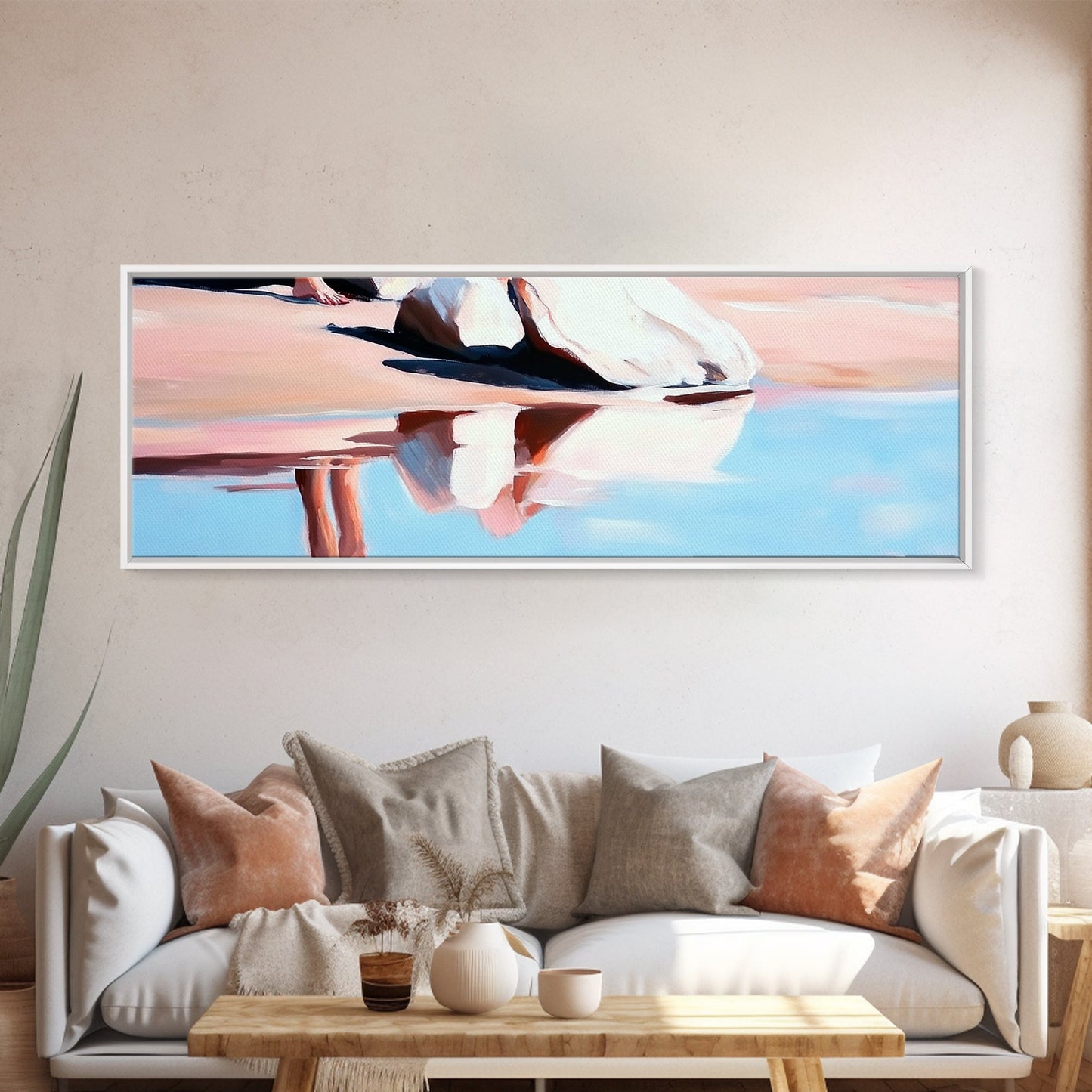 Reflection, Beach Sand, Framed Canvas Print, Coastal Home Decor, Soft Aesthetic, Minimalist Art, Dreamy Seascape, Serene Painting