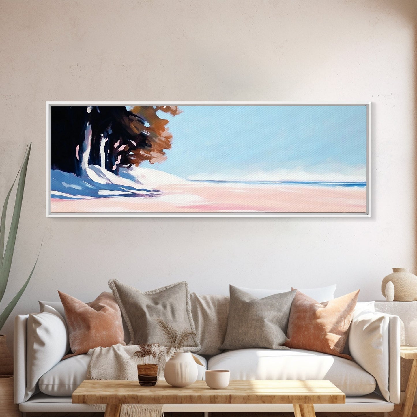 Tranquil Horizon, Minimalist Seascape, Coastal Escape, Soft Pastel Beach, Canvas Print, Relaxing Living Room Wall Art, Boho Decor
