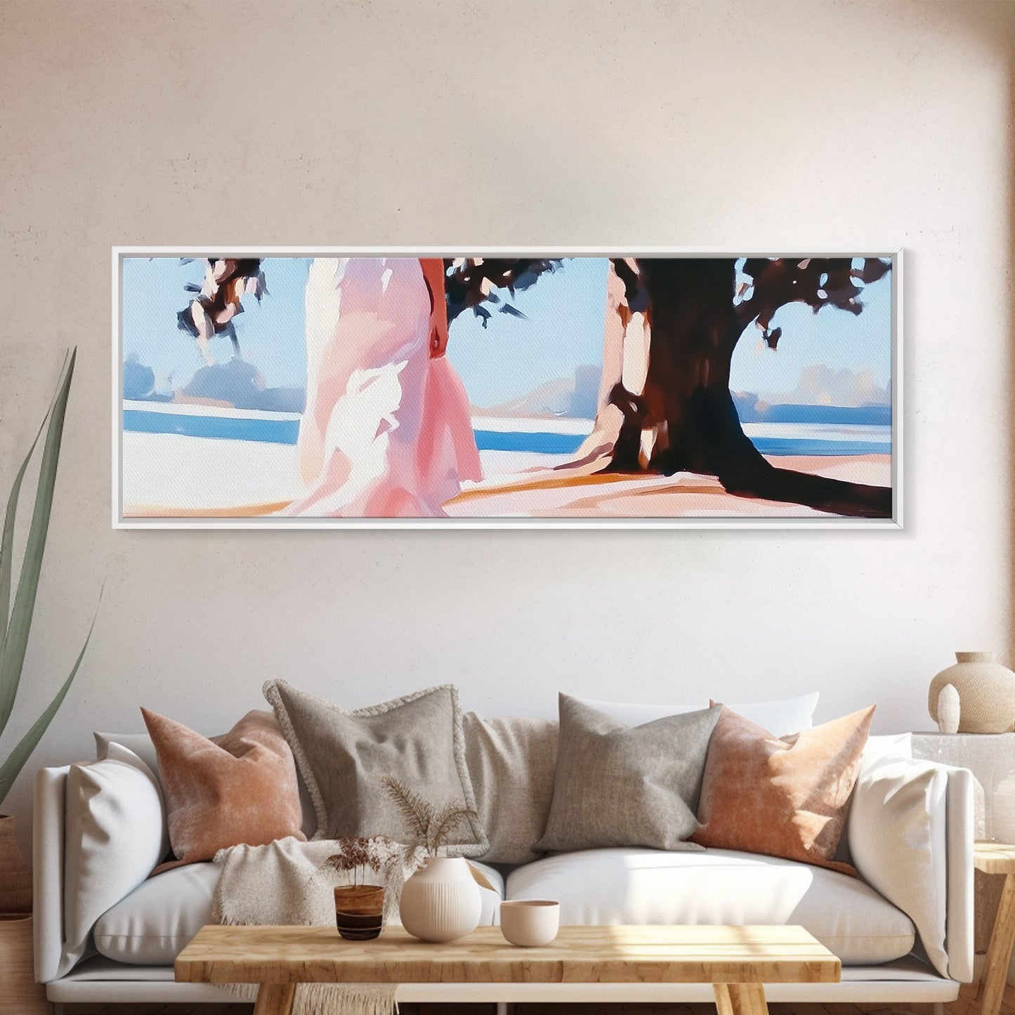 Sunlit Pathway, Dreamy Nature Art, Romantic Forest Scene, Earth Tones, Framed Canvas Print, Cozy Home Decor, Hallway Statement Piece