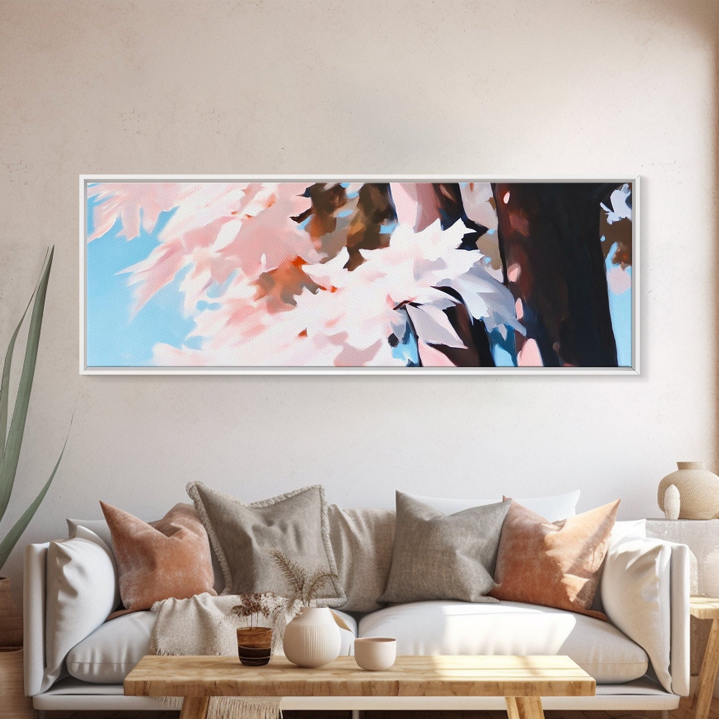 Pink Blossoms, Spring Wall Art, Boho Art, Feminine Aesthetic, Framed Canvas Print, Bedroom Decor, Soft Pastel Art, Nature Painting