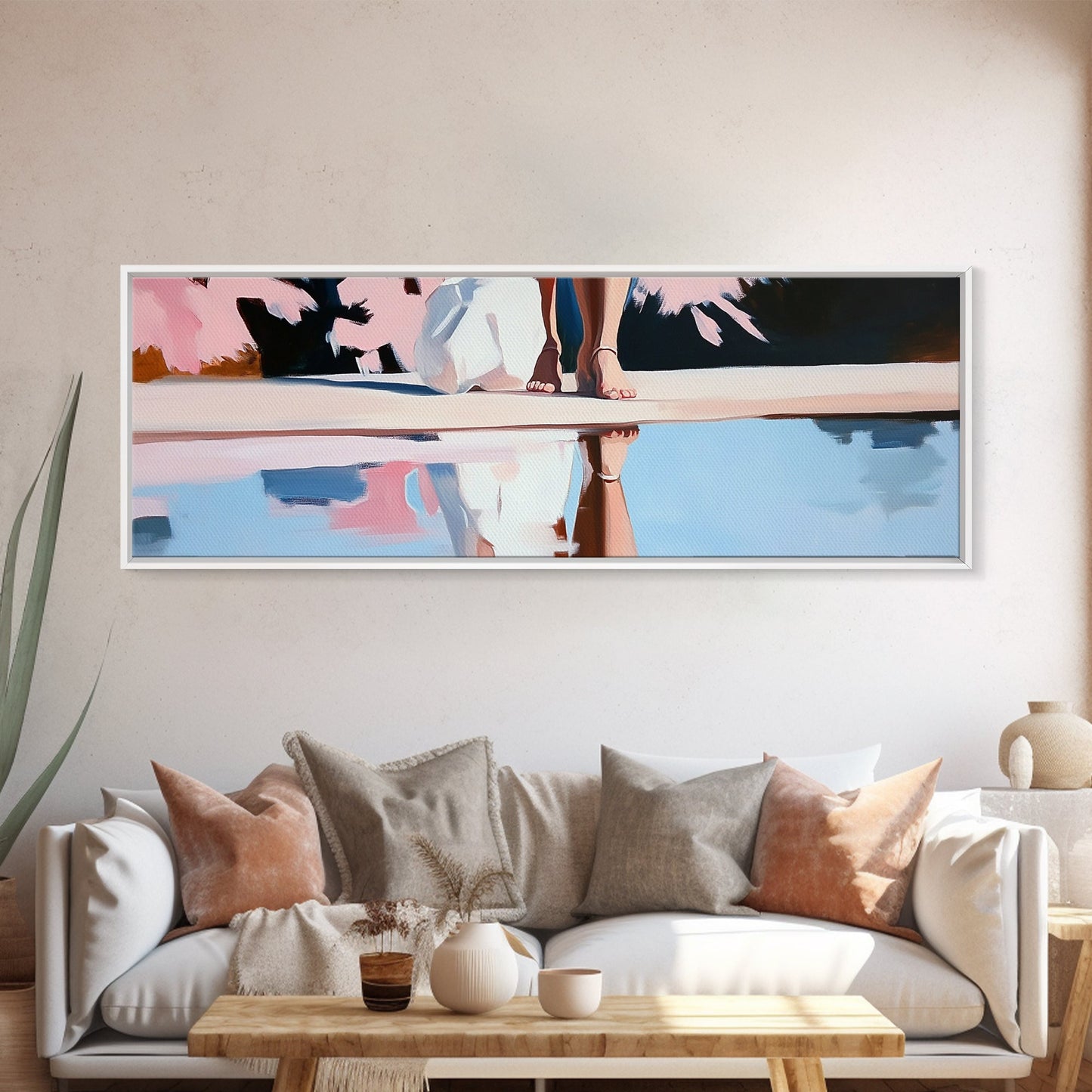 Reflection Beauty, Elegant Aesthetic, Nature Painting, Romantic Minimalism, Framed Canvas Print, Living Room Decor, Feminine Artwork