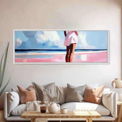 Woman by Ocean, Beach Reflection, Serenity Art, Framed Canvas Print, Modern Coastal Decor, Minimalist Wall Art, Bedroom Artwork